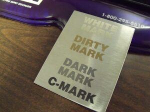 Types of laser marks attainable on stainless steel. Accumark Inc, Hudson WI.